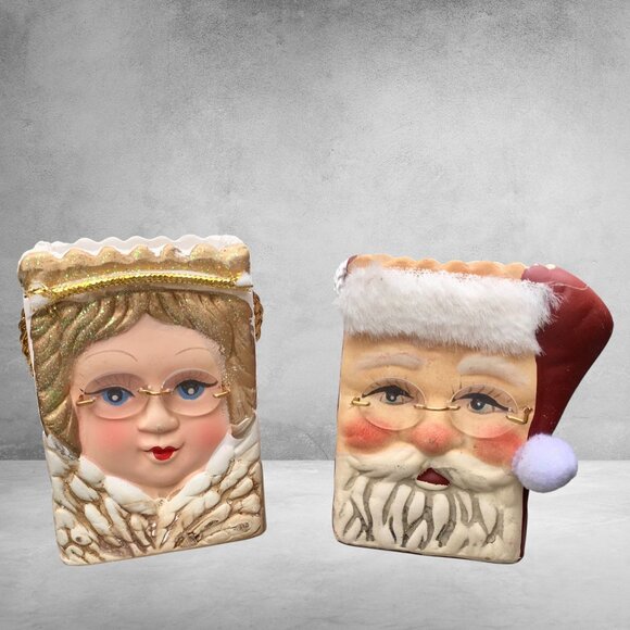 Magic Creations Santa & Mrs. Claus Ceramic Gift Bag Ornaments–1990s–Hand-Painted - Picture 3 of 16